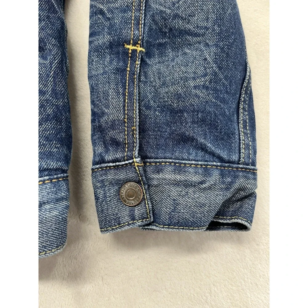 Levis Sherpa Trucker Jacket Men Large Blue Wash Type III Snap Button Whisker